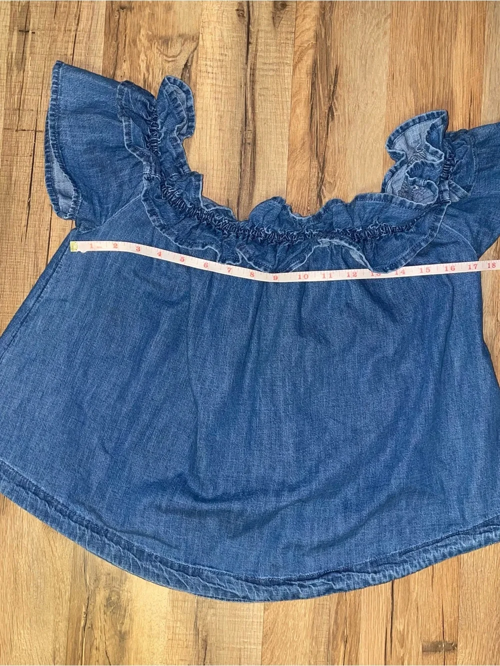 Free People Ruffle Denim Short Sleeve Blouse